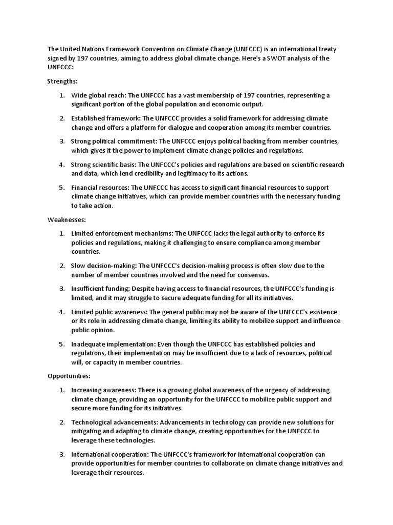 UNFCCC SWOT Analysis and Challenges | PDF | United Nations Framework ...