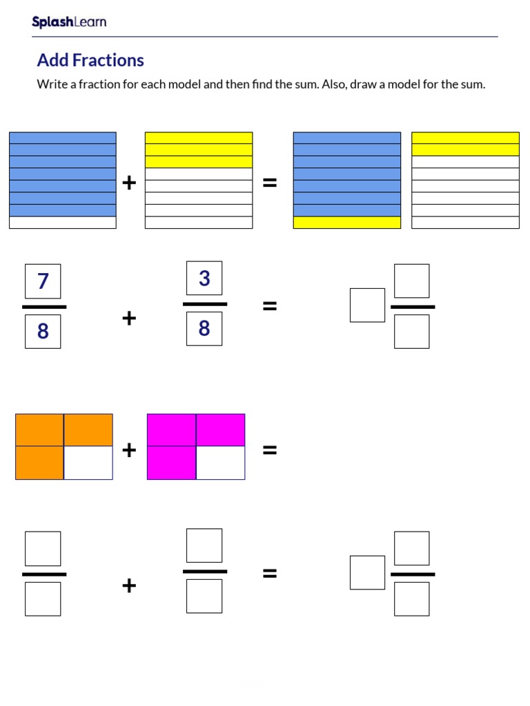 Adding Fractions Using Fraction Models Worksheet | PDF