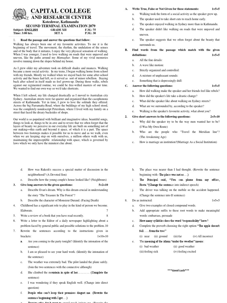 English second term set a b xii 2079 pdf word linguistics