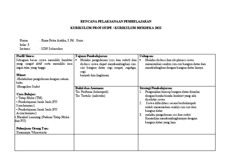 1.1 RPP CANVAS SDN SUKASUKUR Kelas 3 | PDF