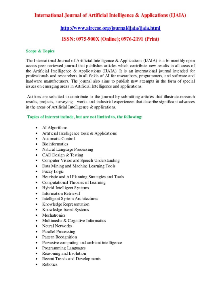 Call For Papers - International Journal of Artificial Intelligence ...