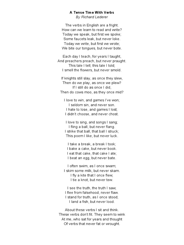Verbs and Tenses in Poetry | PDF