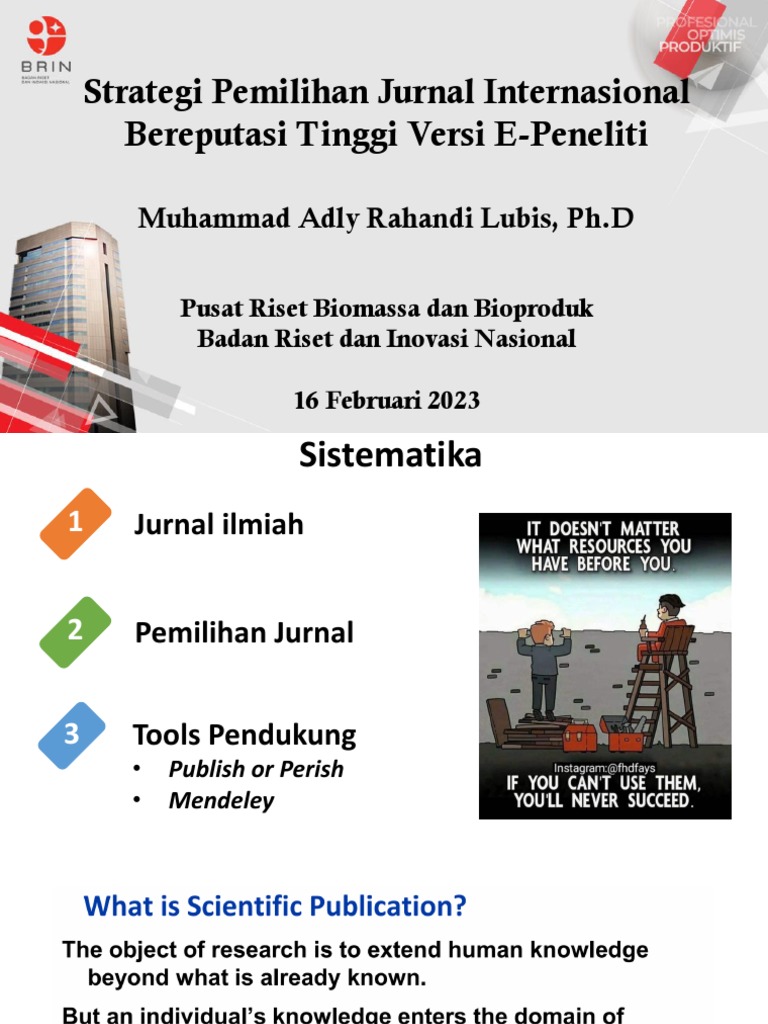 Strategi pemilihan jurnal internasional bereputasi tinggi versi e