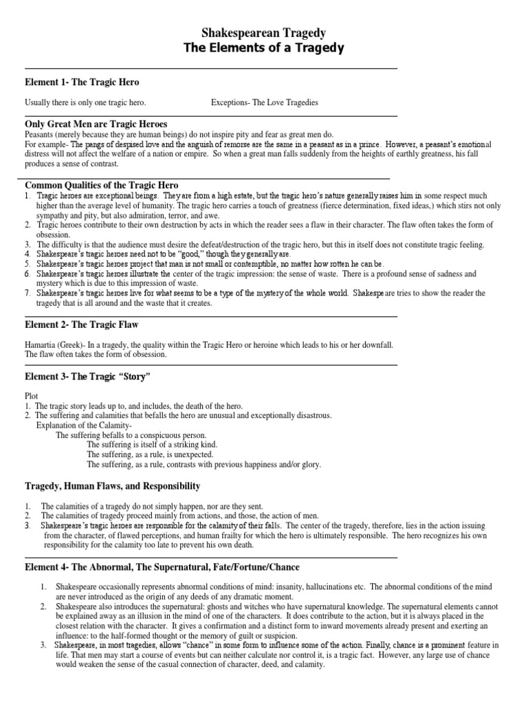 Elements of A Shakespearean Tragedy PDF Tragedy Hero