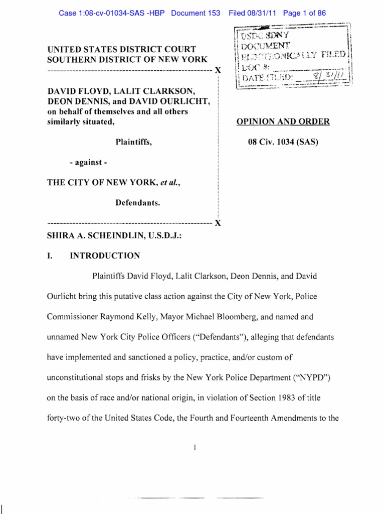 August 31, 2011 Order in Floyd, et al. v. City of New York