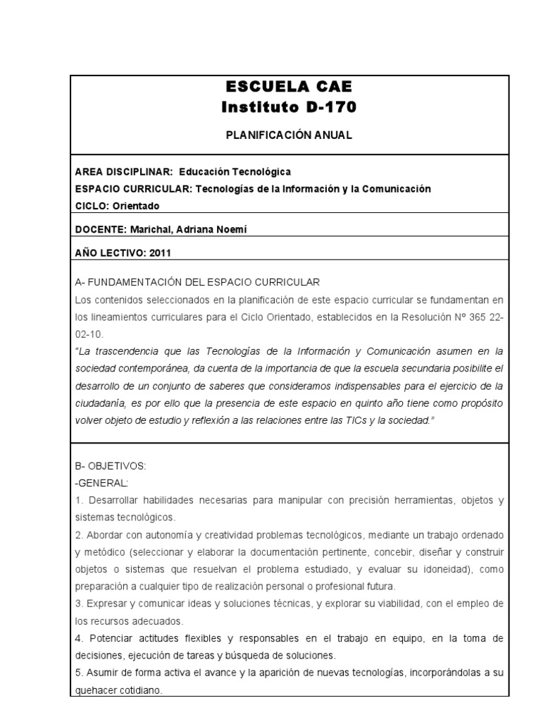 Planificación TIC para Secundaria 2011 | PDF | Internet | Tecnología de ...