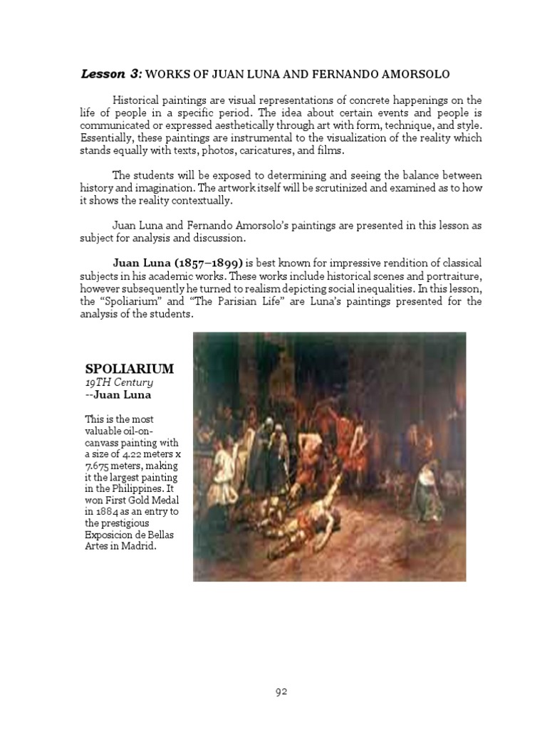 Works of Juan Luna and Fernando Amorsolo | PDF | Paintings | Aesthetics