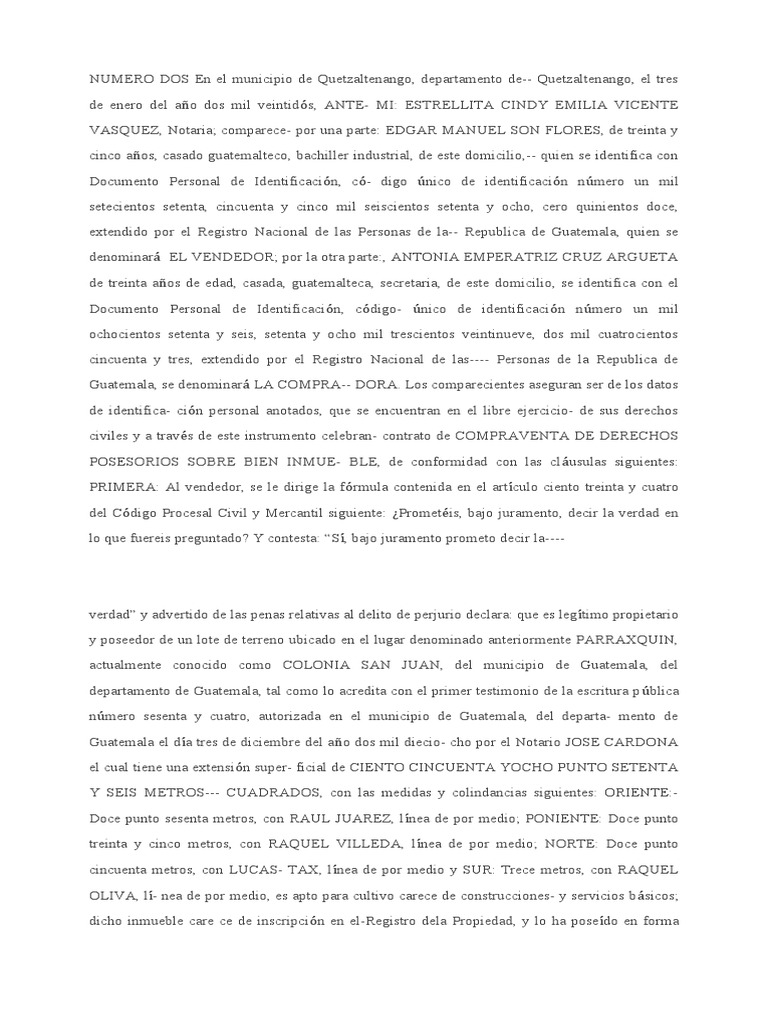 Contrato de Compraventa en Quetzaltenango | PDF | Guatemala | Derecho ...