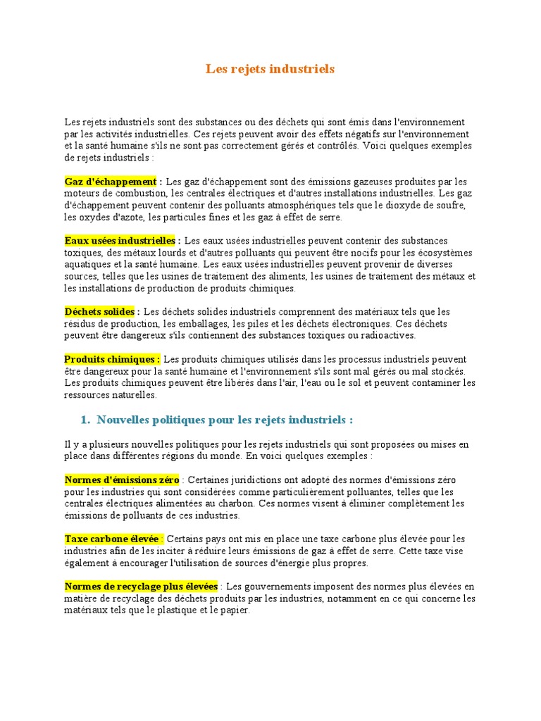 Les Rejets Industriels | PDF | Gestion des déchets | Environnement naturel