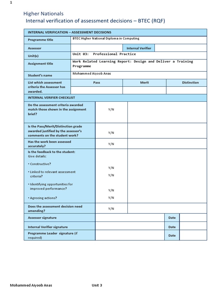 Internal Verification for BTEC Computing | PDF | Motivation | Motivational