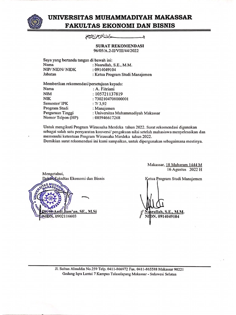 Surat Rekomendasi | PDF