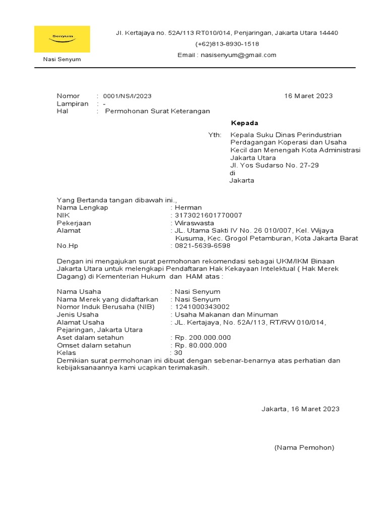 Format Surat Permohohnan HKI PDF