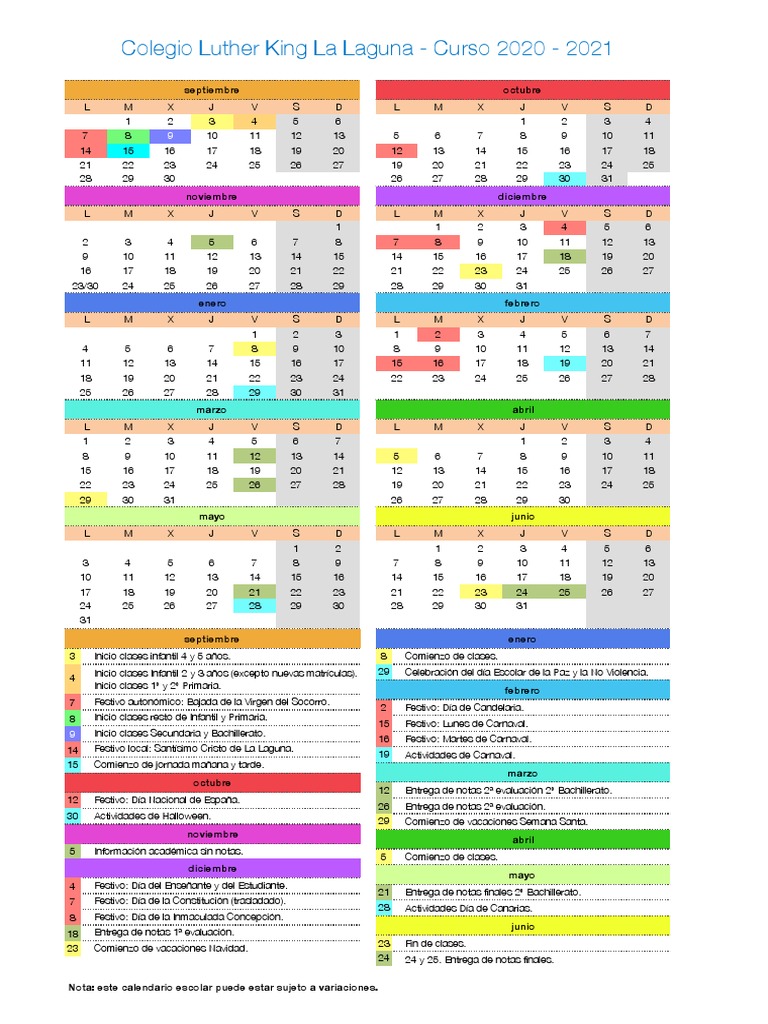 LKL Calendario Escolar 2021 PDF Carnaval