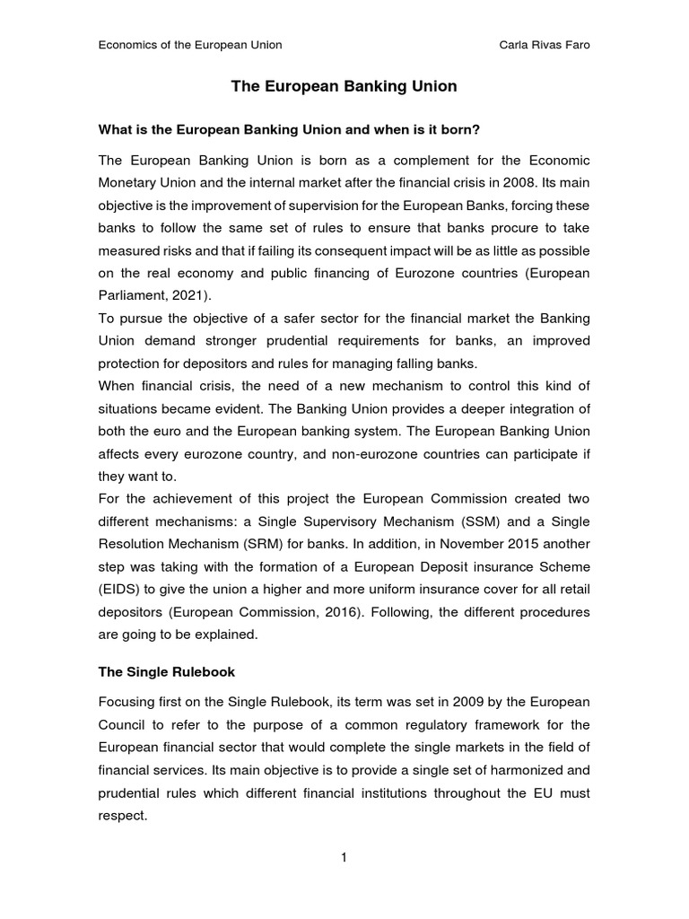 Overview of the European Banking Union | PDF | Private Sector ...