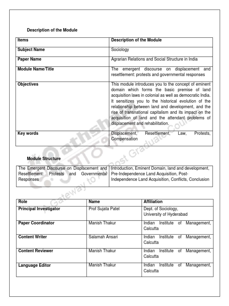 Description of The Module Items Description of The Module Subject Name ...