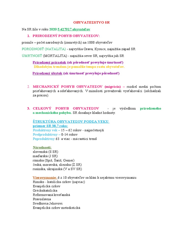 Obyvateľstvo Slovenska - Poznámky | PDF