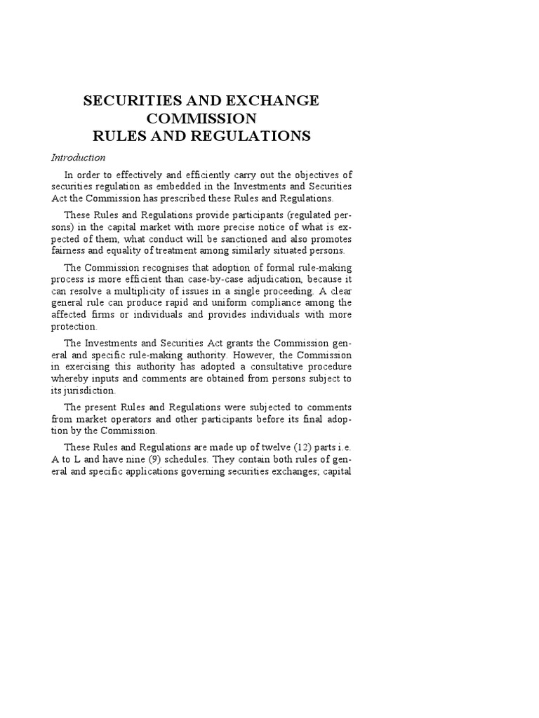 Rules and Regulations of The Securities and Exchange Commission