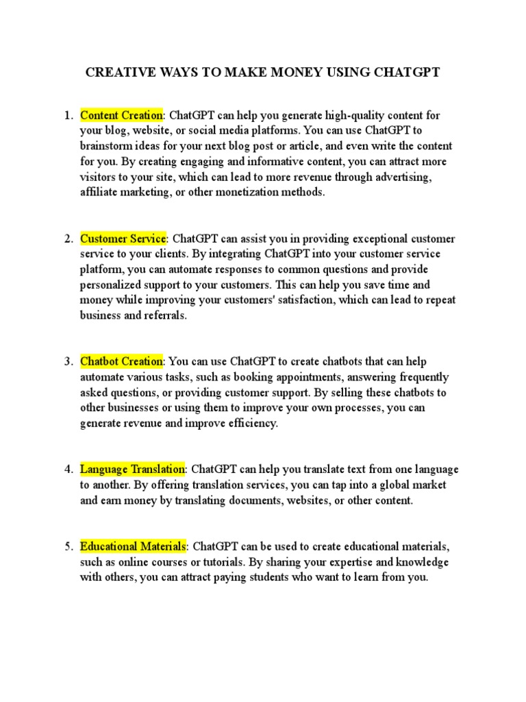 Creative Ways To Make Money Using Chatgpt | PDF | Marketing 
