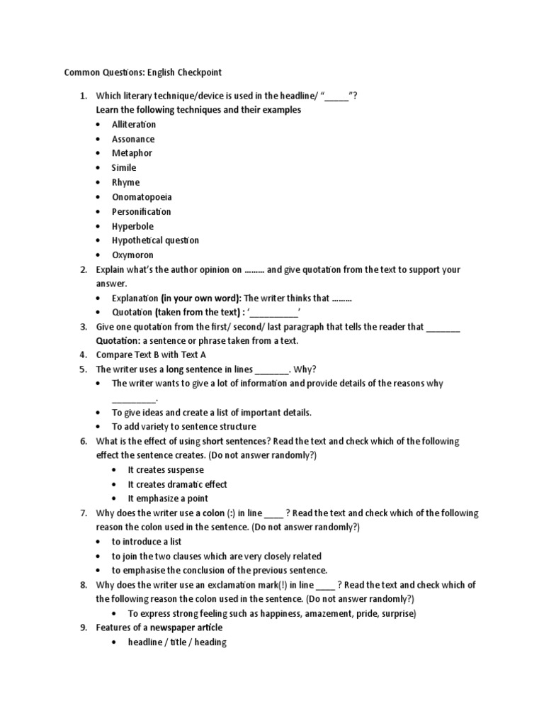 Understanding common english checkpoint questions pdf narration