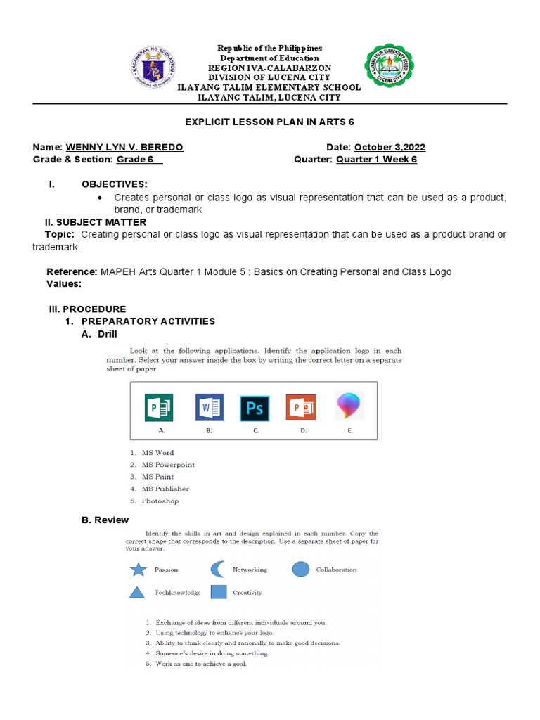Grade 6 Logo Design Lesson Plan | PDF | Logos | Typography