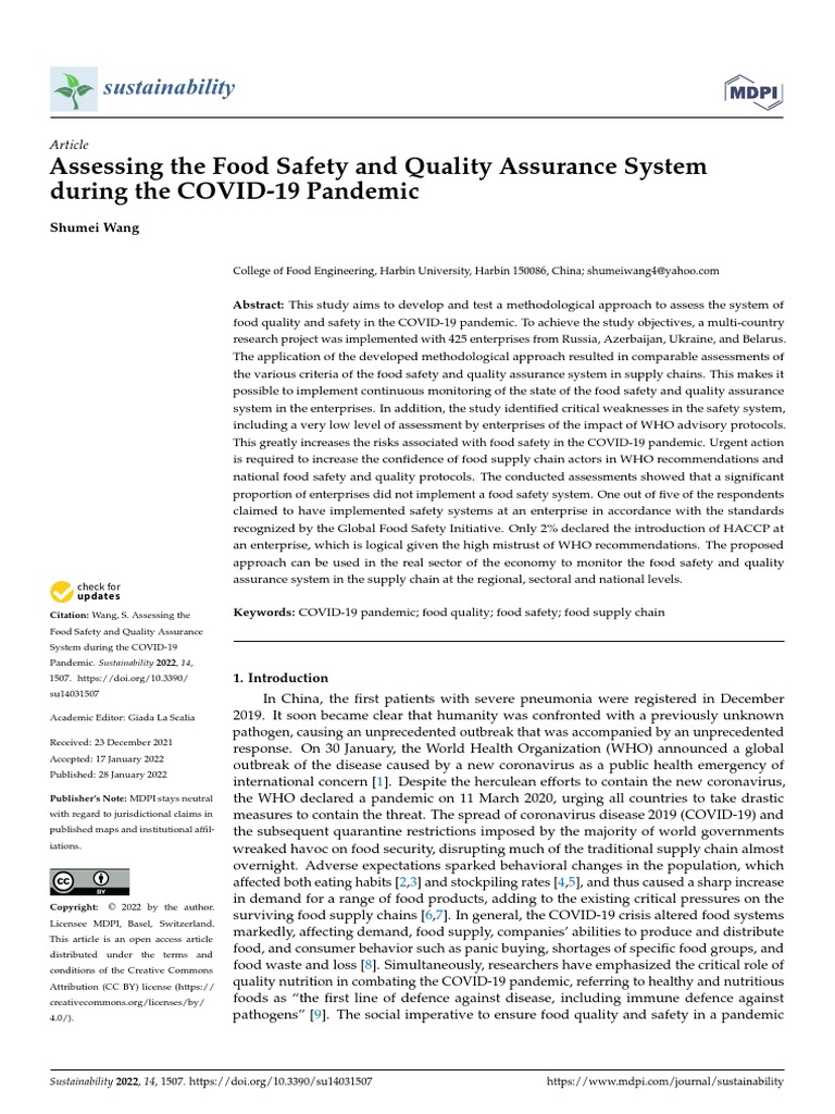 Assessing The Food Safety and Quality Assurance System During The COVID