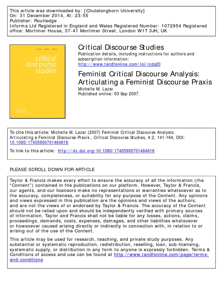 Feminist Critical Discourse Analysis PDF Feminism Gender Studies