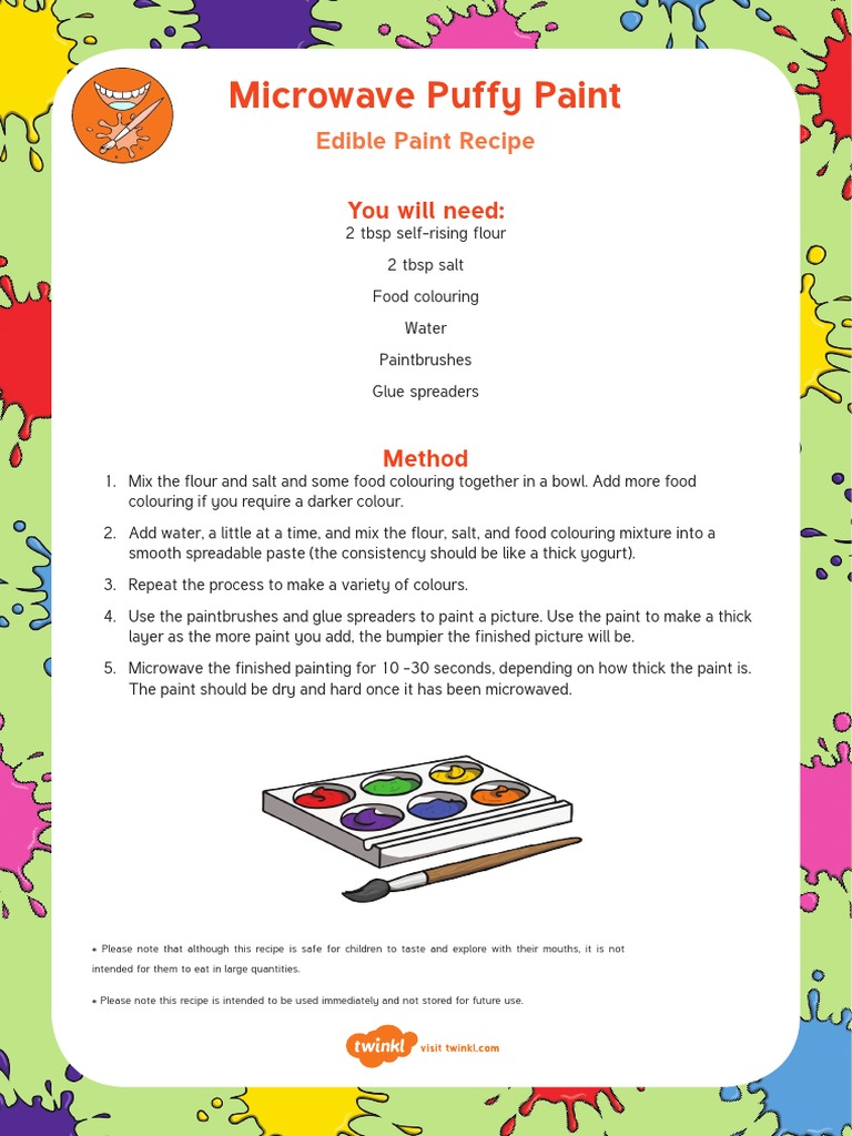 Microwave Puffy Paint Edible Paint Recipe PDF