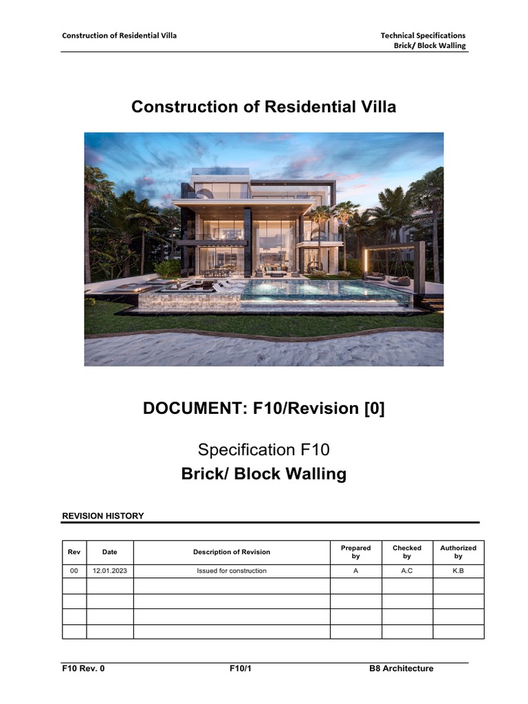 Blockwork Specifications for Villa Construction | PDF | Concrete | Brick