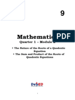 Math 9 - Q1 - WK 2 - Module 2 - The Nature Sum and Product of The Roots of Quadratic Equation