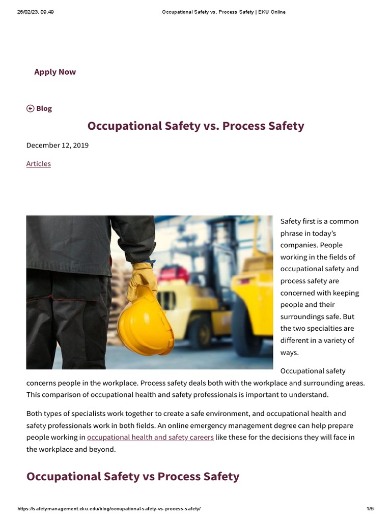 Occupational Safety vs. Process Safety Apply Now PDF Occupational
