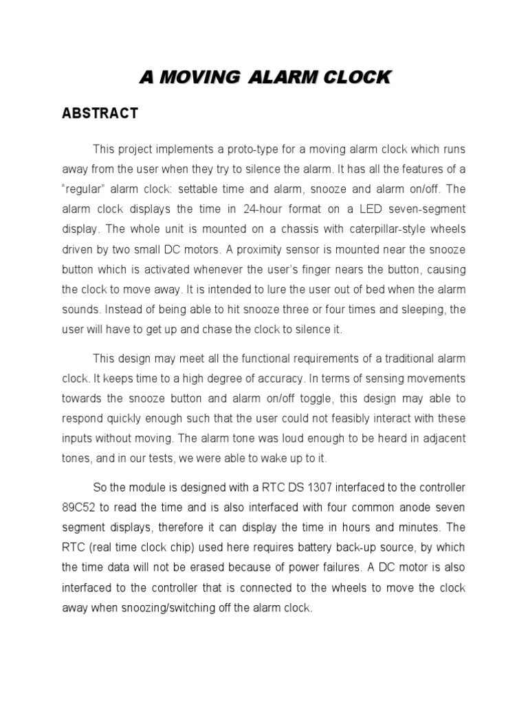 A Moving Alarm Clock A Prototype Design that Forces Users Out of Bed