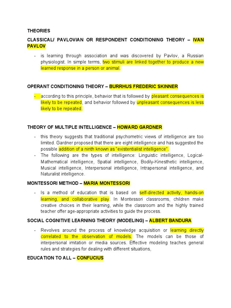 Three Major Learning Theories