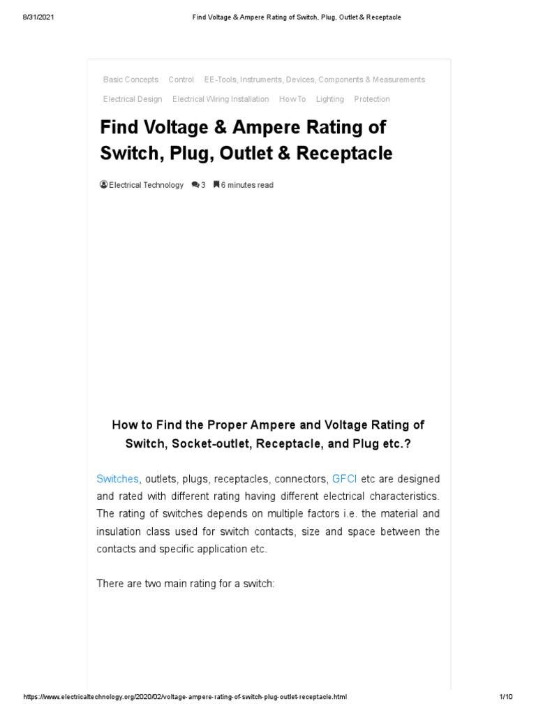 Find Voltage & Ampere Rating of Switch, Plug, Outlet & Receptacle PDF