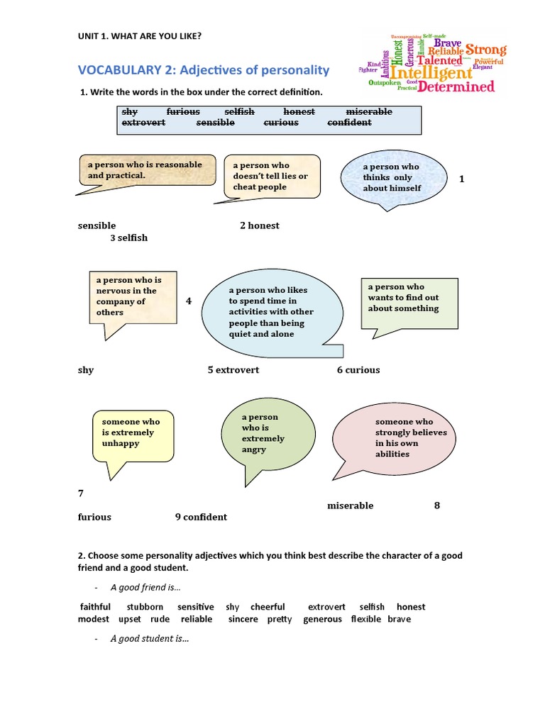 Personality Adjectives and Vocabulary Guide | PDF