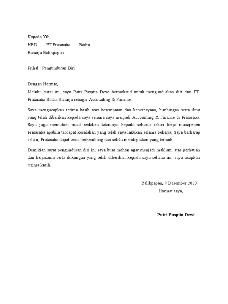 Surat Pengunduran Diri | PDF