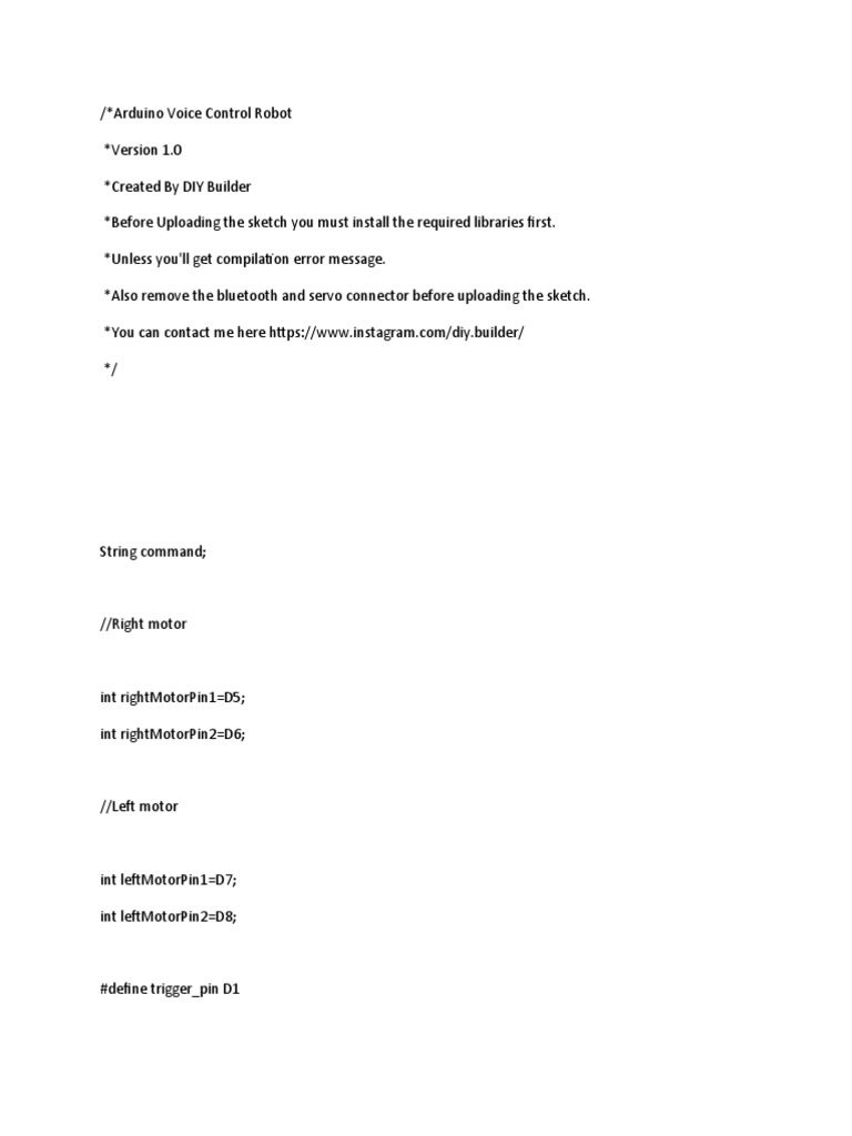 Arduino - Voice - Control - Robot Code | PDF | Computer Engineering