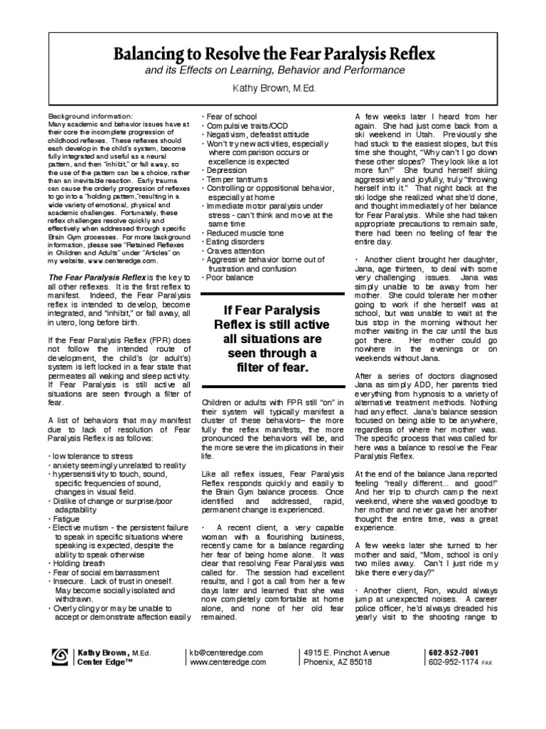 Fear Paralysis Reflex PDF Fear Autism
