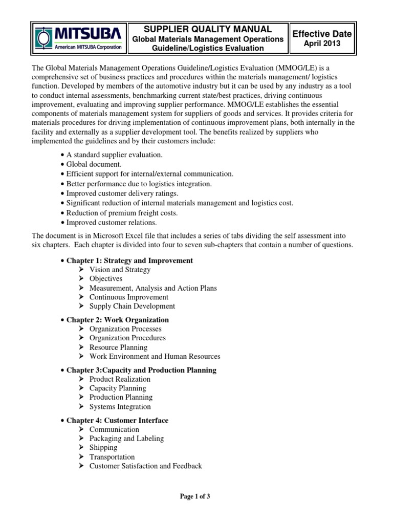 Materials Management Operations Guideline PDF Supply Chain Logistics