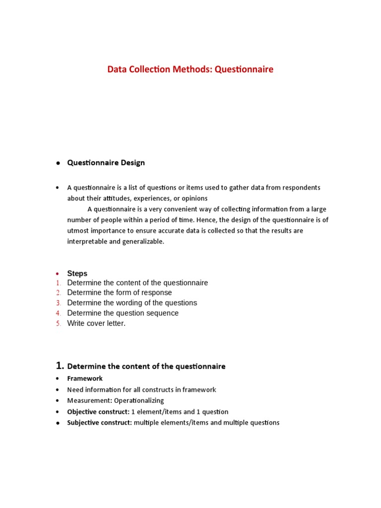 Data Collection Methods PDF Questionnaire Survey Methodology
