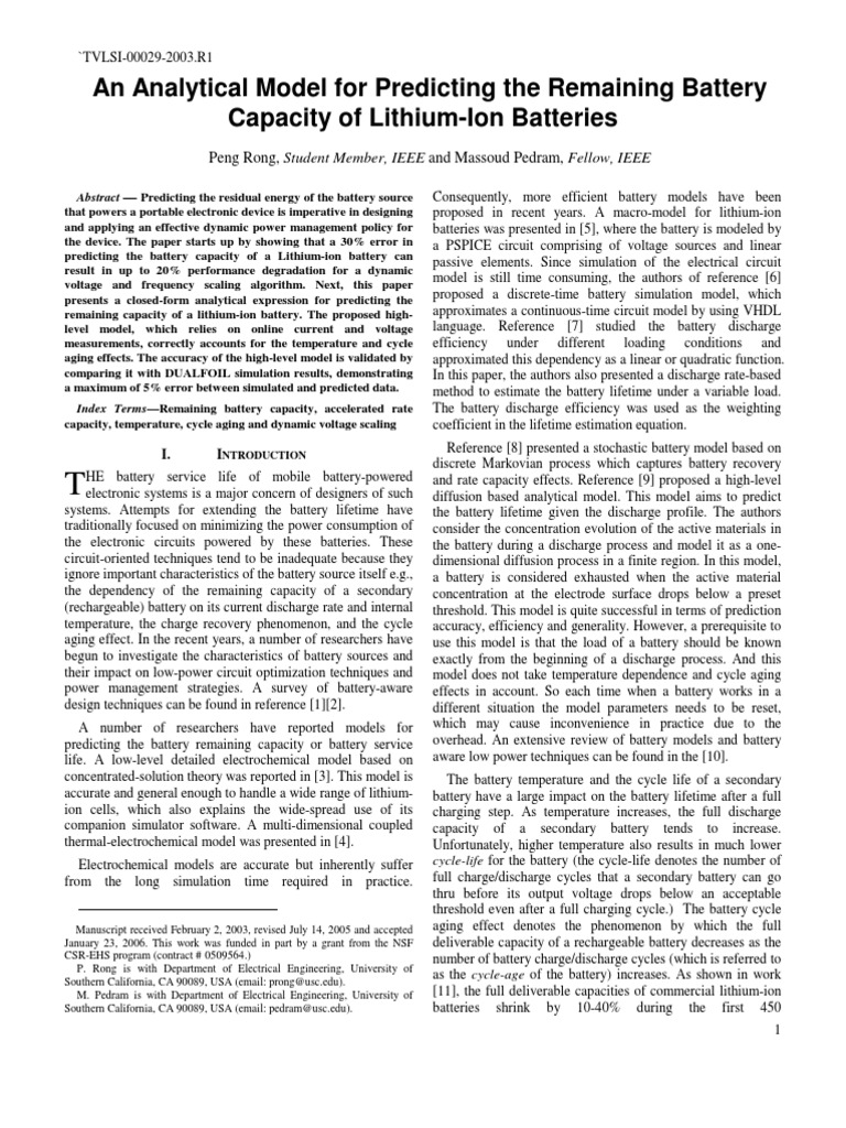 Lithium-Ion Battery Capacity Prediction Model | PDF | Lithium Ion ...