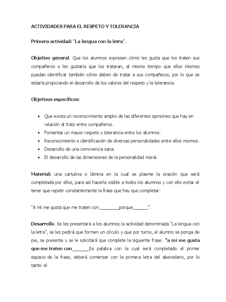 Actividades para El Respeto y Tolerancia | PDF | Tolerancia | Moralidad
