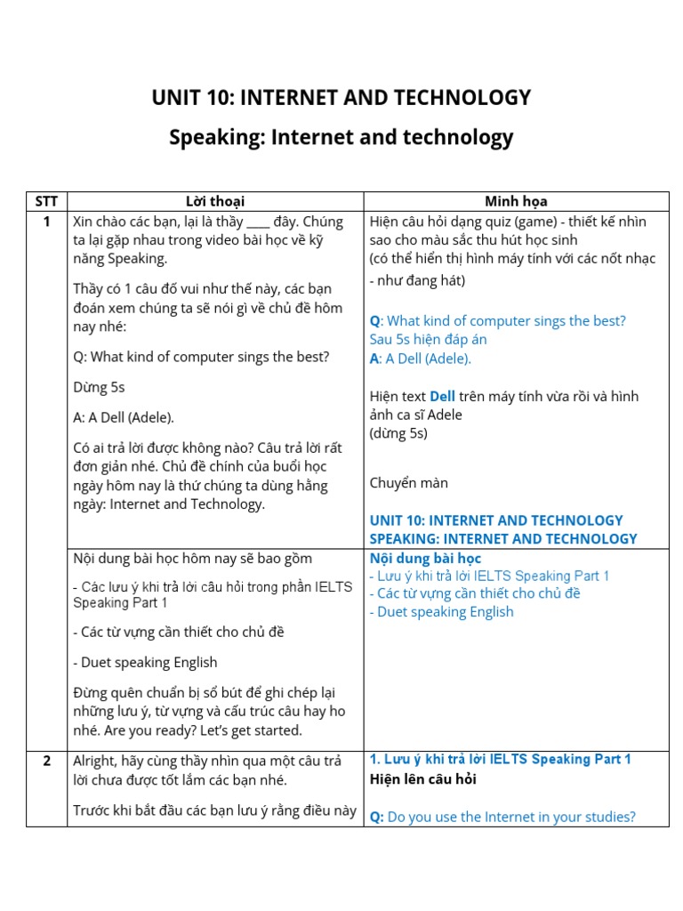 Unit 10: Internet and Technology Speaking: Internet and Technology | PDF