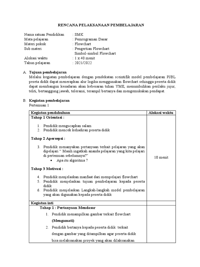 RPP PJBL Flowchart untuk SMK | PDF