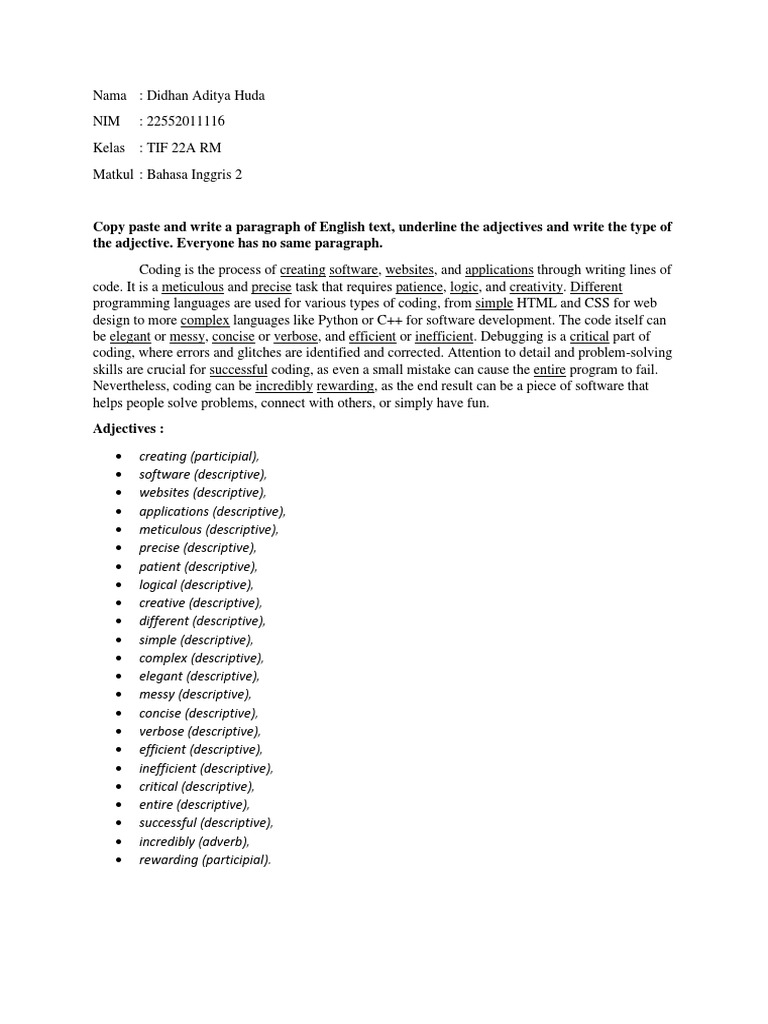 Copy Paste and Write A Paragraph of English Text, Underline The ...