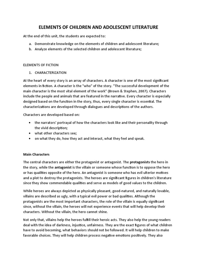 Elements of Children and Adolescent Literature PDF Narration Poetry