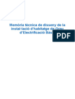 Memòria Tècnica de Disseny de La Instal Lació D'habitatge de Grau D'electrificació Bàsic