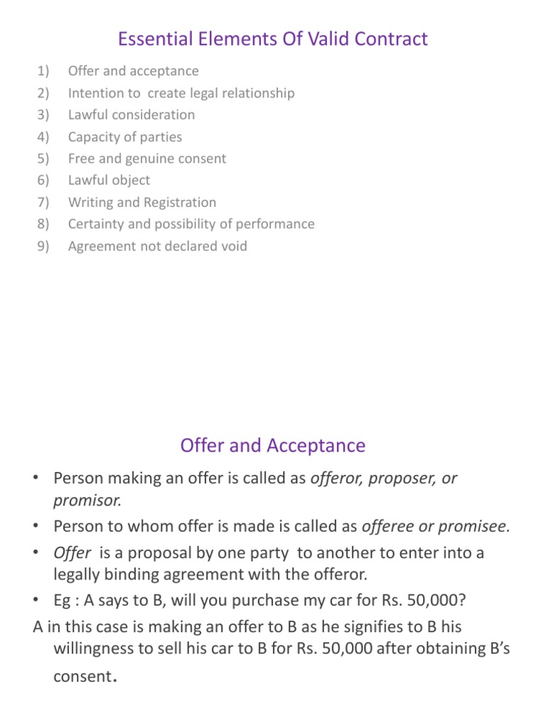 Essential elements of valid contract pdf offer and acceptance