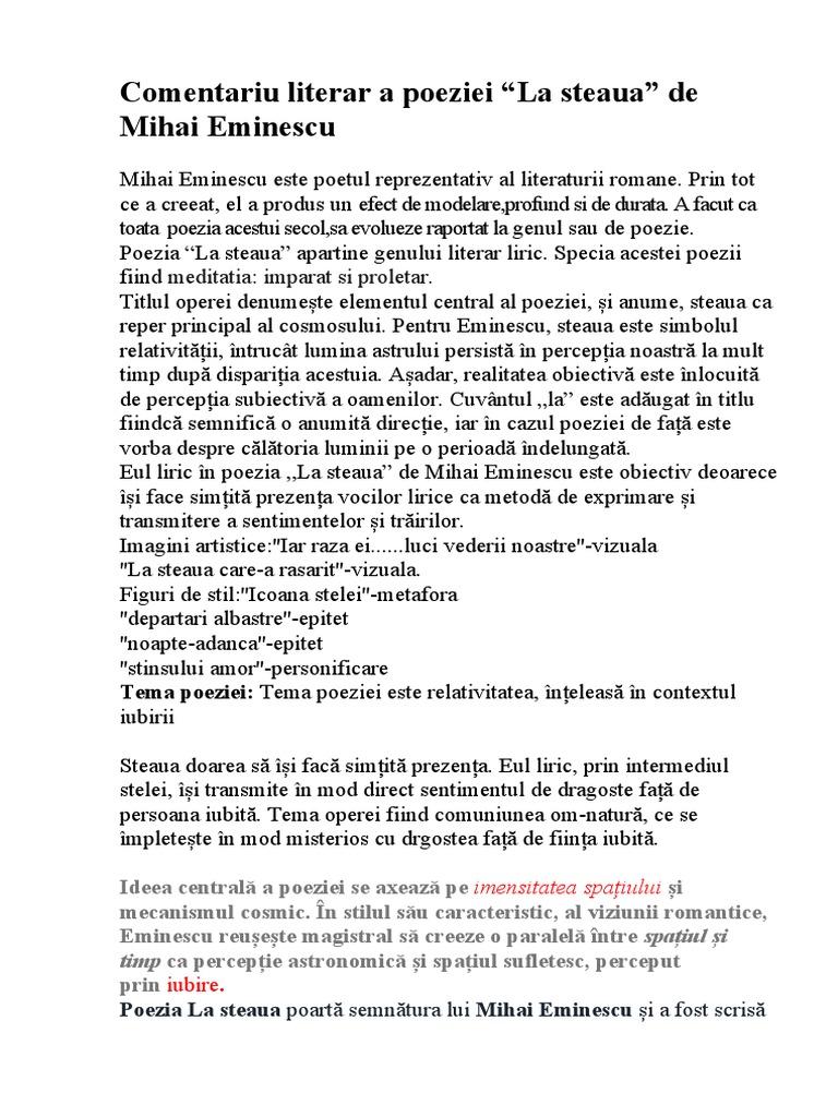 Comentariu Literar | PDF