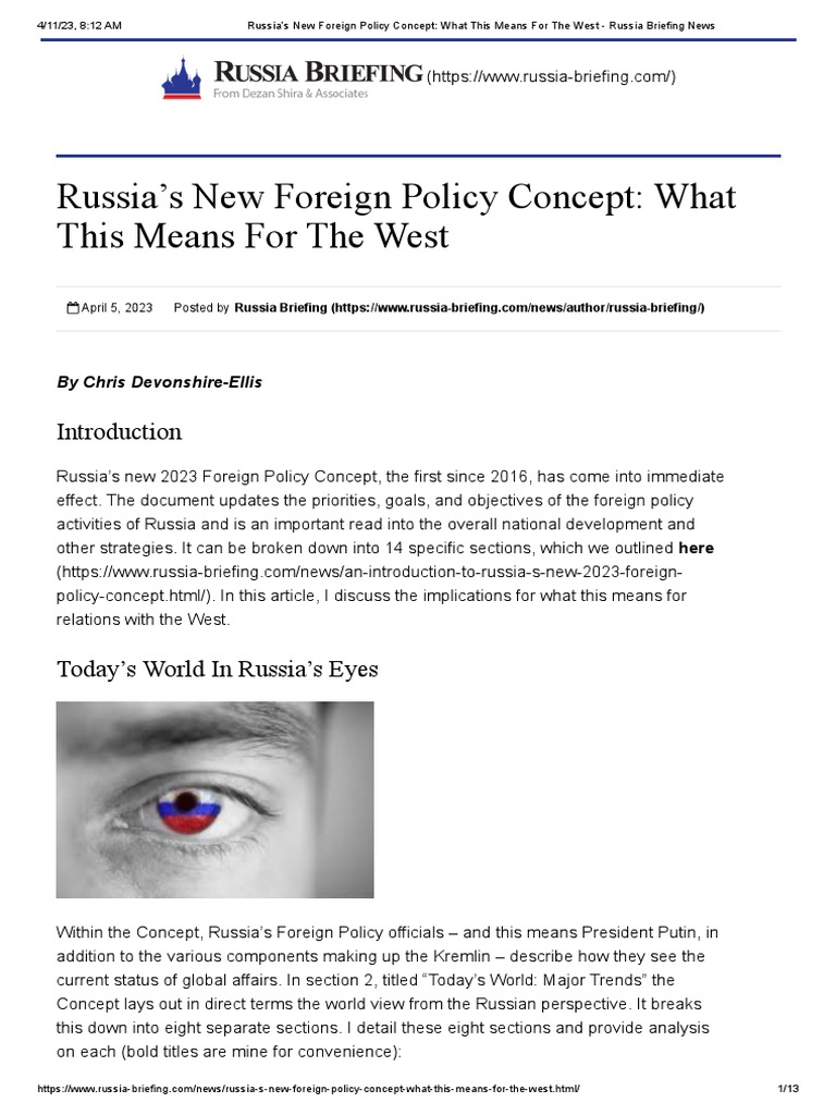 Russia's New Foreign Policy Concept - What This Means For The West ...