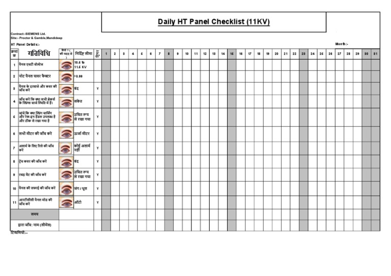 Daily HT Panel Checklist (11KV) | PDF